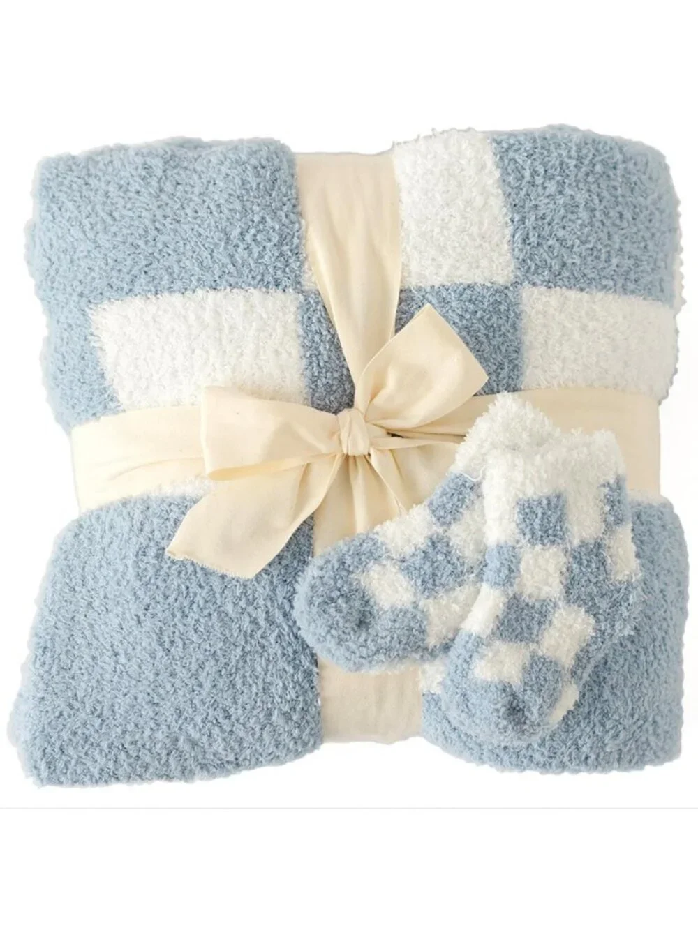 Cozy Checkered Baby Blanket & Socks Set | Ultra-Soft Plush Newborn Gift | 30x40